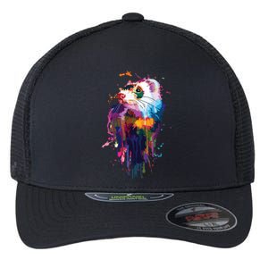 Ferret Face Graphics Hand Drawn Splash Art Ferret Pet Lover Flexfit Unipanel Trucker Cap