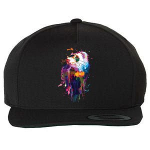 Ferret Face Graphics Hand Drawn Splash Art Ferret Pet Lover Wool Snapback Cap