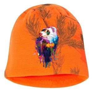 Ferret Face Graphics Hand Drawn Splash Art Ferret Pet Lover Kati - Camo Knit Beanie