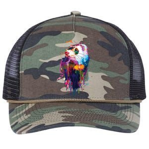 Ferret Face Graphics Hand Drawn Splash Art Ferret Pet Lover Retro Rope Trucker Hat Cap