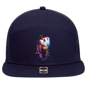 Ferret Face Graphics Hand Drawn Splash Art Ferret Pet Lover 7 Panel Mesh Trucker Snapback Hat