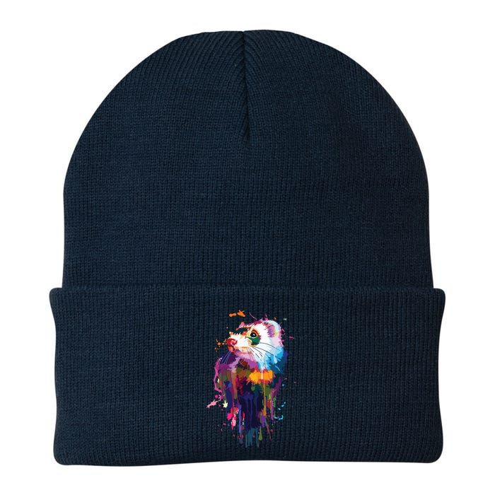 Ferret Face Graphics Hand Drawn Splash Art Ferret Pet Lover Knit Cap Winter Beanie