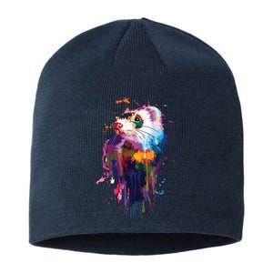 Ferret Face Graphics Hand Drawn Splash Art Ferret Pet Lover Sustainable Beanie