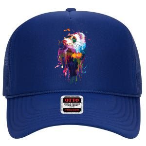 Ferret Face Graphics Hand Drawn Splash Art Ferret Pet Lover High Crown Mesh Back Trucker Hat