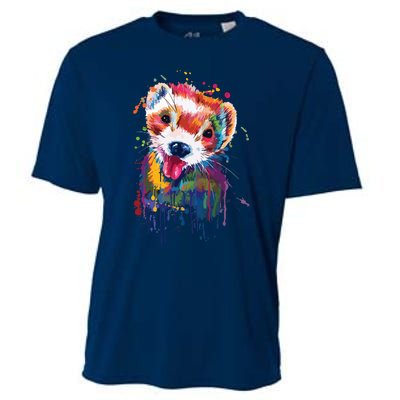 Ferret Face Graphics Hand Drawn Splash Art Ferret Pet Lover Cooling Performance Crew T-Shirt