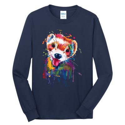 Ferret Face Graphics Hand Drawn Splash Art Ferret Pet Lover Tall Long Sleeve T-Shirt