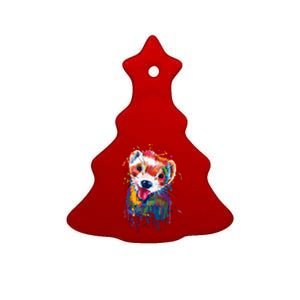 Ferret Face Graphics Hand Drawn Splash Art Ferret Pet Lover Ceramic Tree Ornament