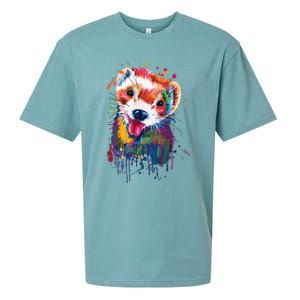 Ferret Face Graphics Hand Drawn Splash Art Ferret Pet Lover Sueded Cloud Jersey T-Shirt