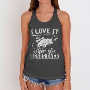 Funny Fisherman Gift I Love It When She Bends Over Fishing Women's Knotted Racerback Tank