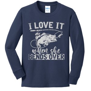 Funny Fisherman Gift I Love It When She Bends Over Fishing Kids Long Sleeve Shirt