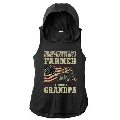 Farming Farmer Grandpa Vintage Tractor American Flag The Ladies PosiCharge Tri-Blend Wicking Draft Hoodie Tank