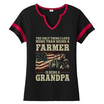 Farming Farmer Grandpa Vintage Tractor American Flag The Ladies Halftime Notch Neck Tee