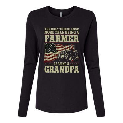 Farming Farmer Grandpa Vintage Tractor American Flag The Womens Cotton Relaxed Long Sleeve T-Shirt