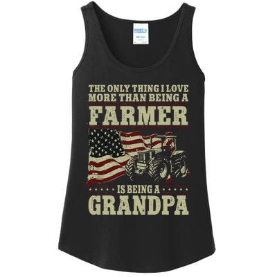 Farming Farmer Grandpa Vintage Tractor American Flag The Ladies Essential Tank