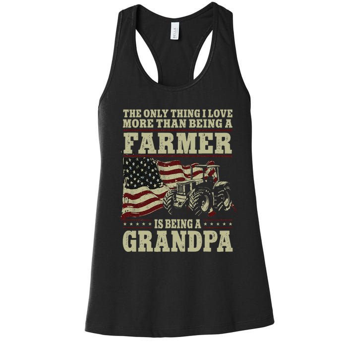 Farming Farmer Grandpa Vintage Tractor American Flag The Women's Racerback Tank