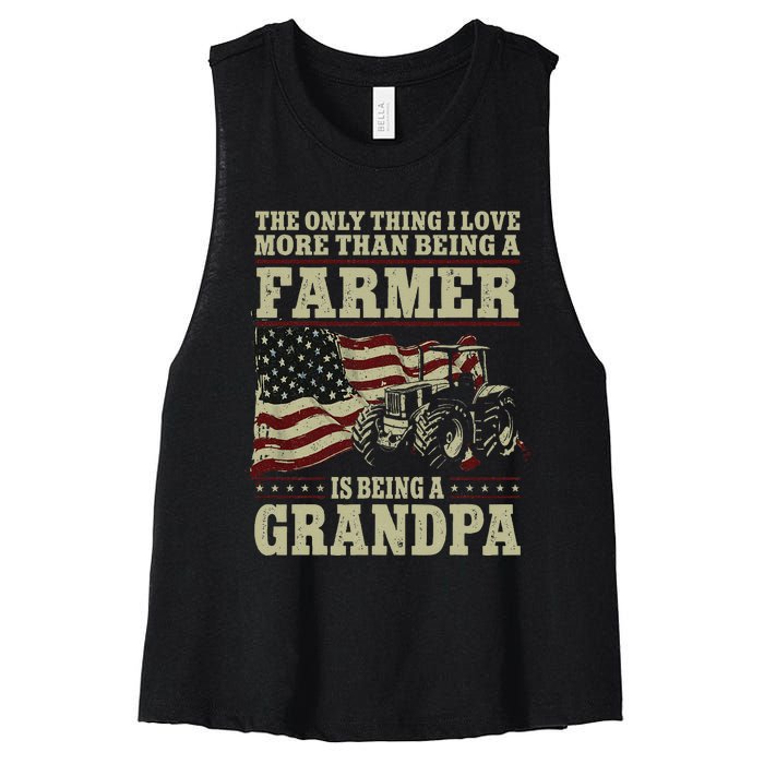 Farming Farmer Grandpa Vintage Tractor American Flag The Women's Racerback Cropped Tank