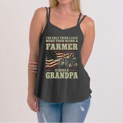 Farming Farmer Grandpa Vintage Tractor American Flag The Women's Strappy Tank