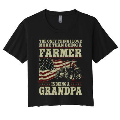 Farming Farmer Grandpa Vintage Tractor American Flag The Women's Crop Top Tee