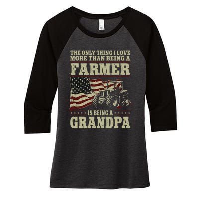 Farming Farmer Grandpa Vintage Tractor American Flag The Women's Tri-Blend 3/4-Sleeve Raglan Shirt