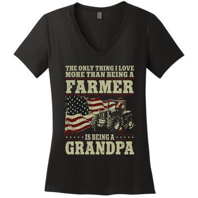 Farming Farmer Grandpa Vintage Tractor American Flag The Women's V-Neck T-Shirt