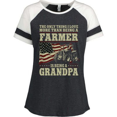 Farming Farmer Grandpa Vintage Tractor American Flag The Enza Ladies Jersey Colorblock Tee