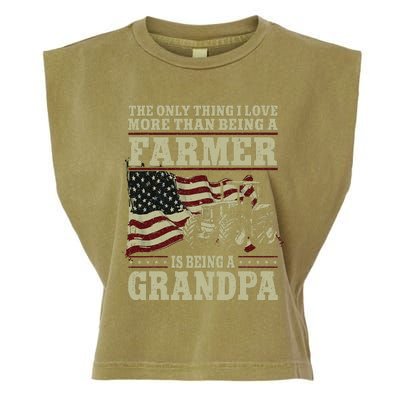 Farming Farmer Grandpa Vintage Tractor American Flag The Garment-Dyed Women's Muscle Tee