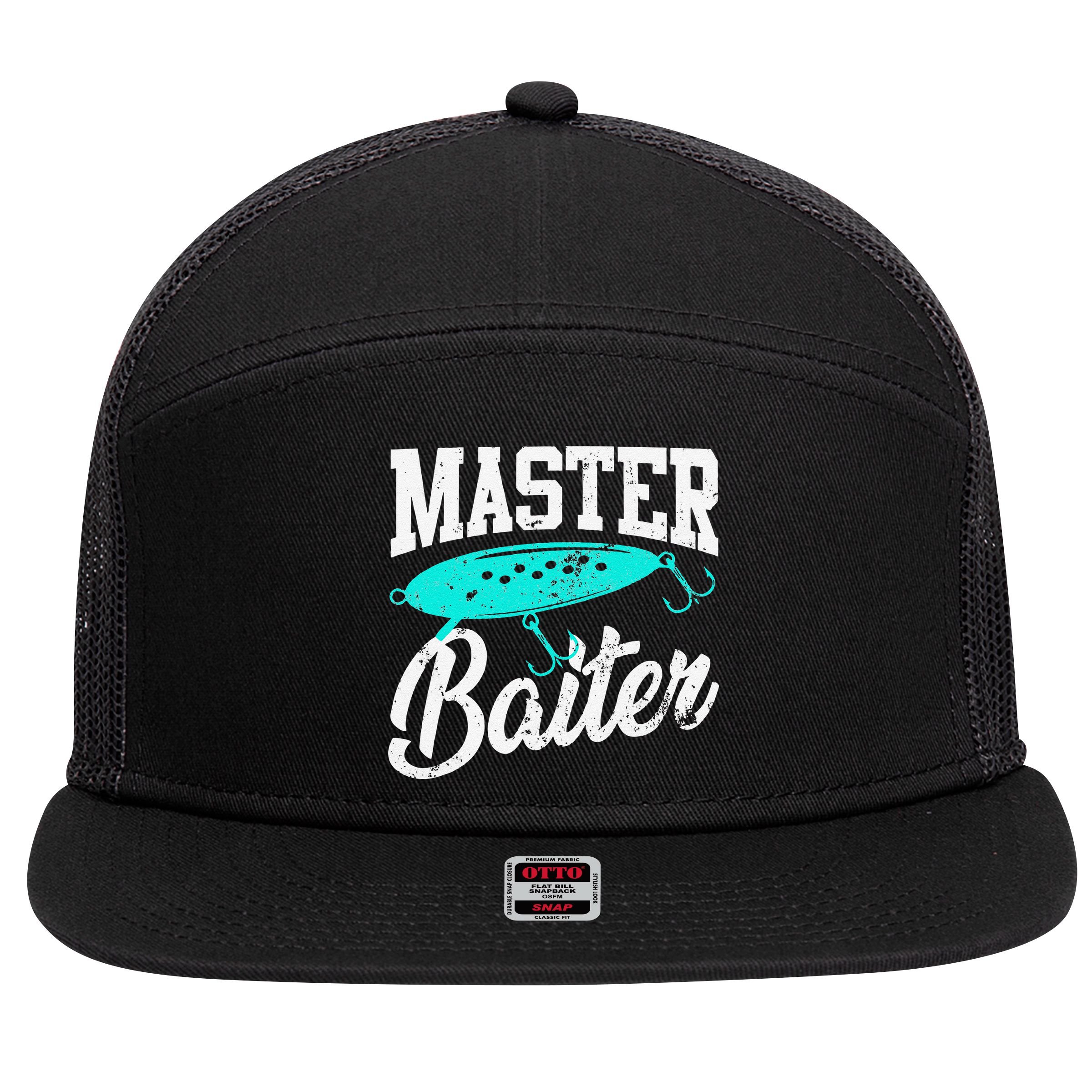 Funny Fishermen Gifts Adult Humor Fishings Master Baiter 7 Panel Mesh Trucker Snapback Hat