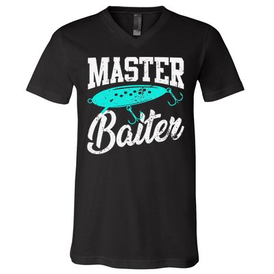 Funny Fishermen Gifts Adult Humor Fishings Master Baiter V-Neck T-Shirt