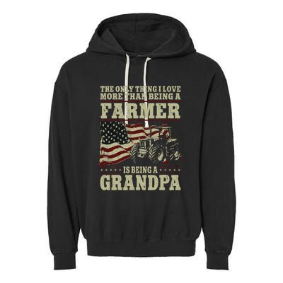 Farming Farmer Grandpa Vintage Tractor American Flag The Garment-Dyed Fleece Hoodie