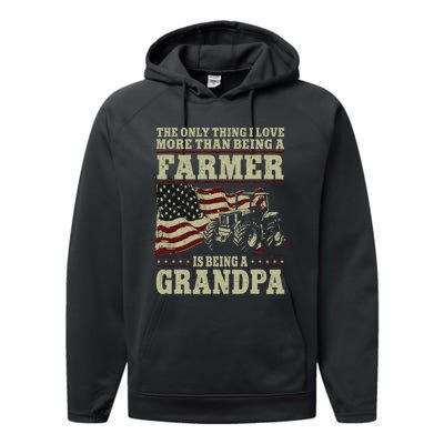 Farming Farmer Grandpa Vintage Tractor American Flag The Performance Fleece Hoodie