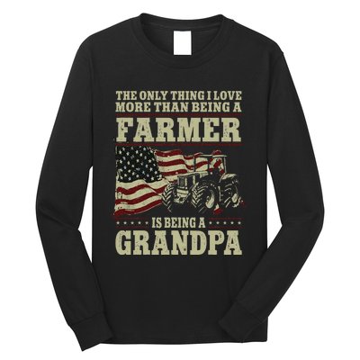 Farming Farmer Grandpa Vintage Tractor American Flag The Long Sleeve Shirt