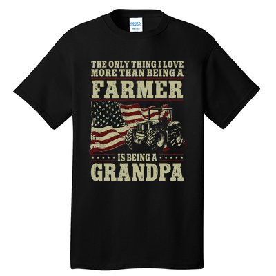 Farming Farmer Grandpa Vintage Tractor American Flag The Tall T-Shirt