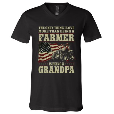 Farming Farmer Grandpa Vintage Tractor American Flag The V-Neck T-Shirt