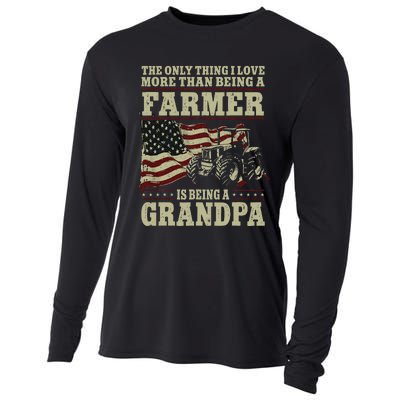 Farming Farmer Grandpa Vintage Tractor American Flag The Cooling Performance Long Sleeve Crew