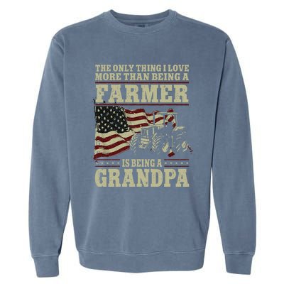 Farming Farmer Grandpa Vintage Tractor American Flag The Garment-Dyed Sweatshirt