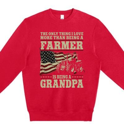 Farming Farmer Grandpa Vintage Tractor American Flag The Premium Crewneck Sweatshirt