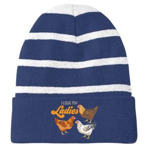 Funny Farmer Gift I Love My Ladies Chicken Striped Beanie with Solid Band