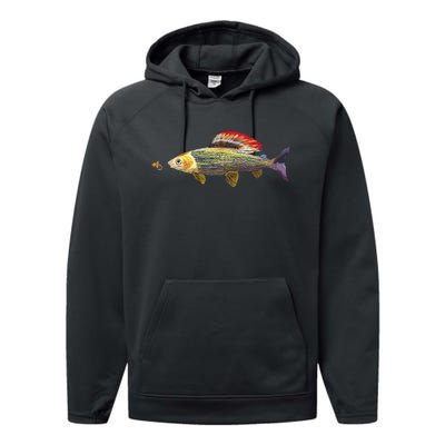 Fly Fishing Grayling Fish Nymphing Dry Fly Tying Fisherman Performance Fleece Hoodie