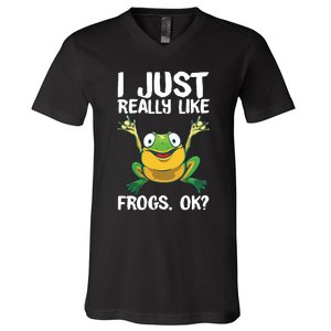 Funny Frog Gift For Cool Tadpole Frog Lover V-Neck T-Shirt