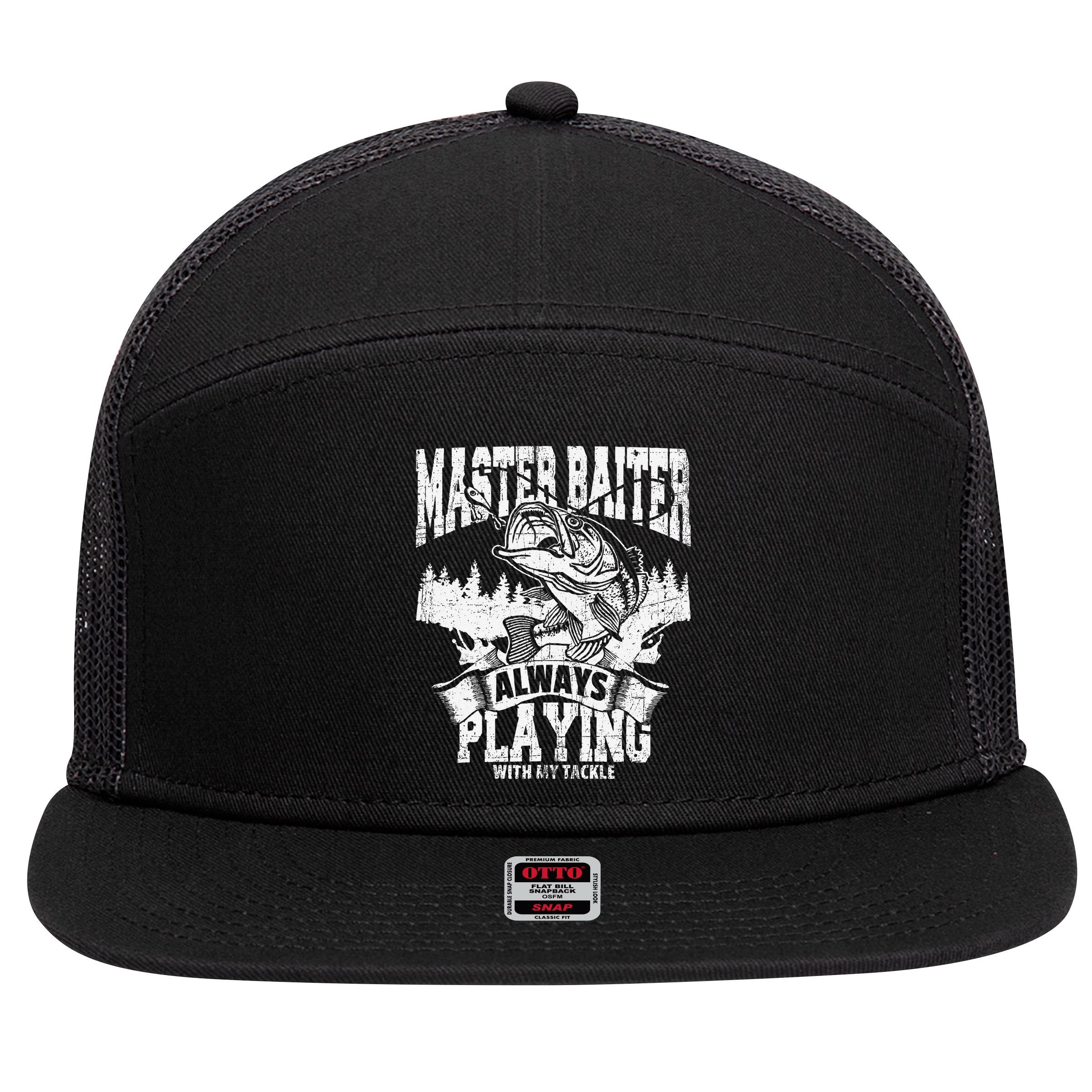 Funny Fishing Gift Master Baiter Playing W My Tackle 7 Panel Mesh Trucker Snapback Hat