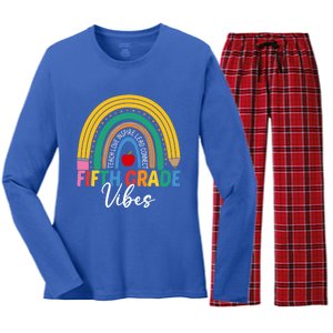 Funny Fifth Grade Teacher Rainbow Team 5Th Grade Vibes Gift Women's Long Sleeve Flannel Pajama Set 