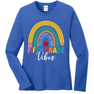 Funny Fifth Grade Teacher Rainbow Team 5Th Grade Vibes Gift Ladies Long Sleeve Shirt