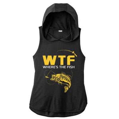 Funny Fishing Gifts WTF Wheres The Fish Ladies PosiCharge Tri-Blend Wicking Draft Hoodie Tank