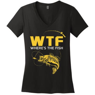 Funny Fishing Gifts WTF Wheres The Fish Women's V-Neck T-Shirt