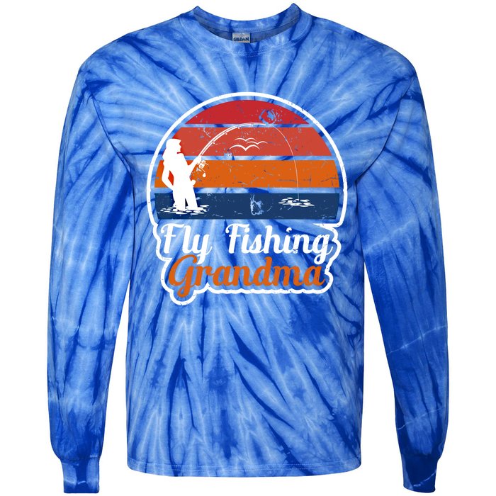 Fly Fishing Grandma Funny Fisher Mom Funny Gift Tie-Dye Long Sleeve Shirt