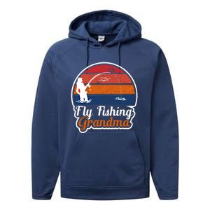 Fly Fishing Grandma Funny Fisher Mom Funny Gift Performance Fleece Hoodie