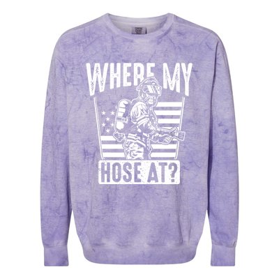 Funny Firefighter Gift Where My Hose At Fire Sweater Cute Gift Colorblast Crewneck Sweatshirt