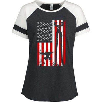 Funny Farrier Gift Cool Farrier Tools American Flag Meaningful Gift Enza Ladies Jersey Colorblock Tee