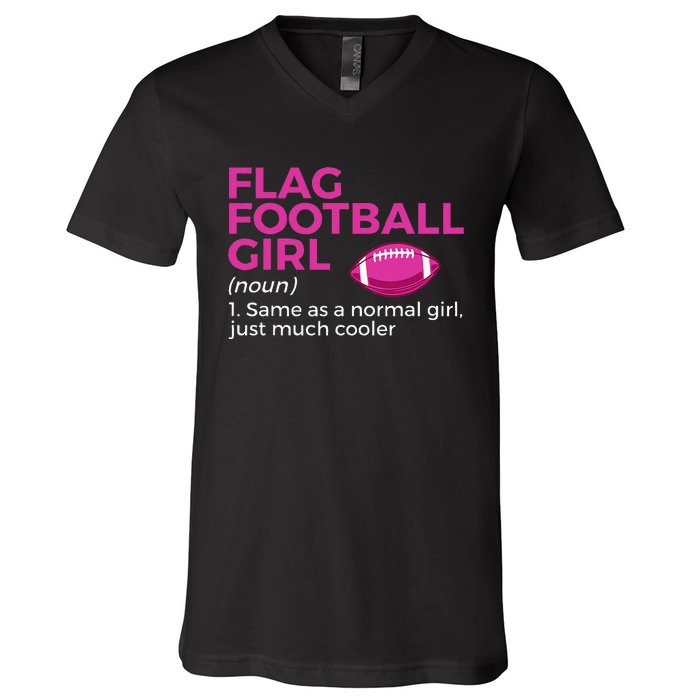 Flag Football Girl Definition V-Neck T-Shirt