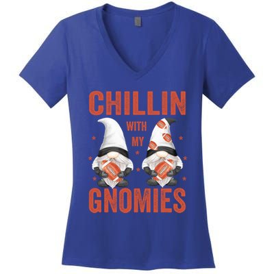 Funny Football Gnomes Chillin With My Gnomies Funny Gift Women's V-Neck T-Shirt
